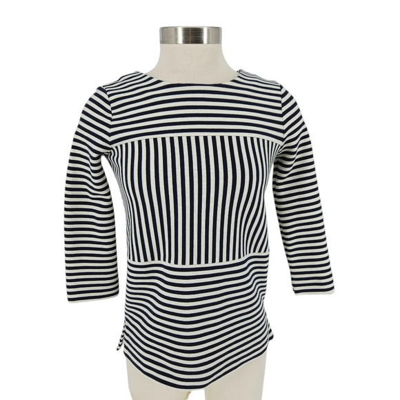 Madewell Shirt Navy Blue Stripe 3/4 Sleeve Zip Gallerist Ponte Top XS - Picture 1 of 8